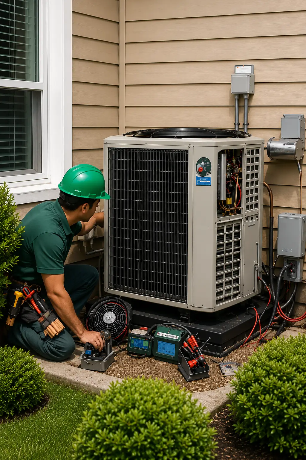 Technician performing professional AC diagnostic testing in Desoto TX