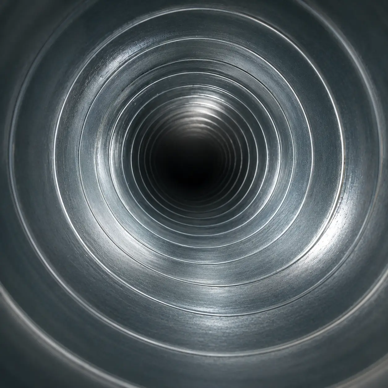 Clean, restored air duct after professional negative pressure service