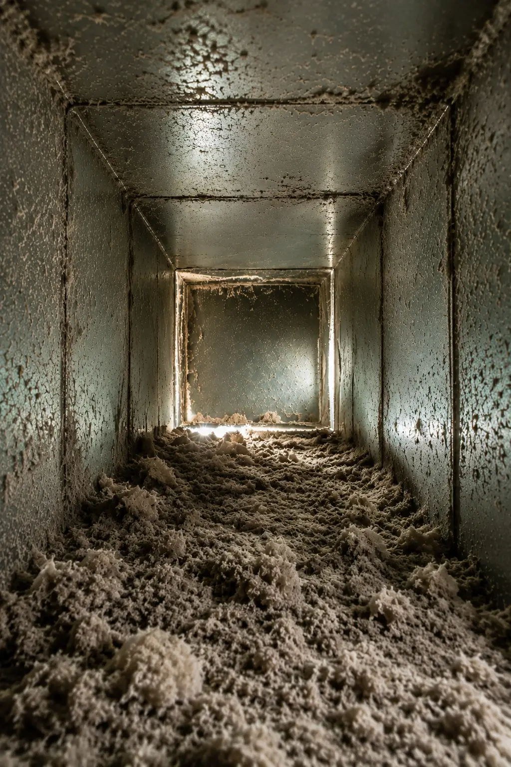Technician inspecting an air duct system before cleaning