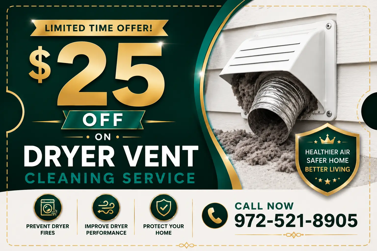 $25 OFF Dryer Vent Cleaning Coupon