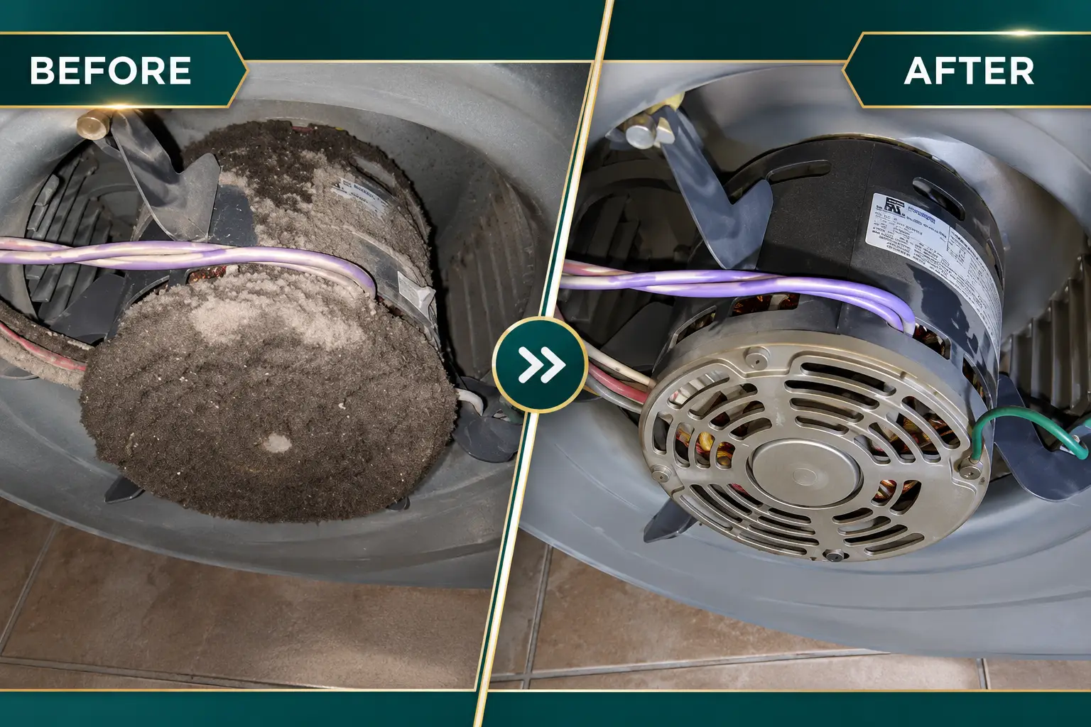 Technician cleaning a furnace blower assembly in Desoto TX