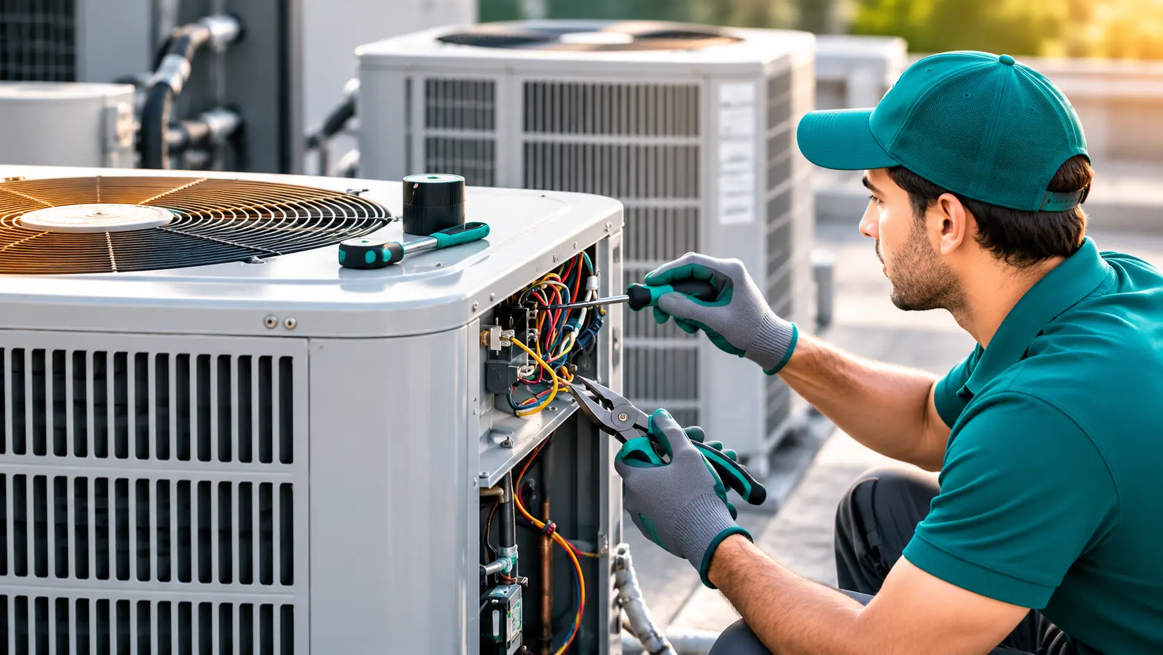Technician repairing an air conditioning system in Desoto TX